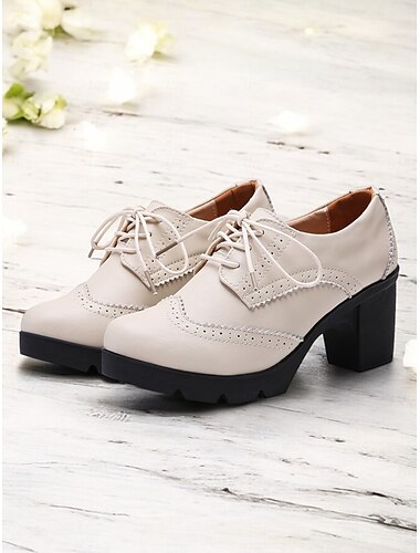  Zapatos oxford de tacón grueso con cordones en azul claro para mujer: tacones de plataforma de inspiración vintage para uso informal y de oficina