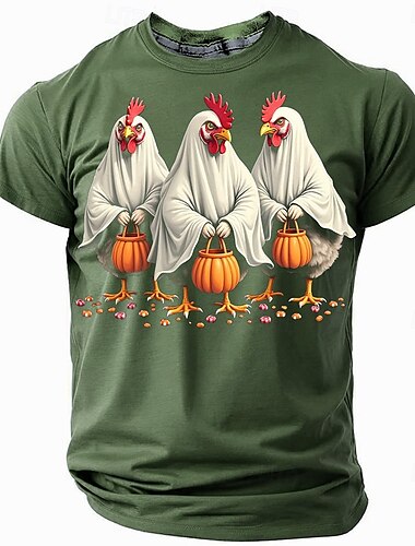  Halloween Herre Græskar Hane T-shirt T-shirt 3D-udskrivning Rund hals Skjorte Mode atletiktøj Gade Sport & Udendørs Sort Lilla Brun Sommer Forår Tøj S M L XL XXL XXXL