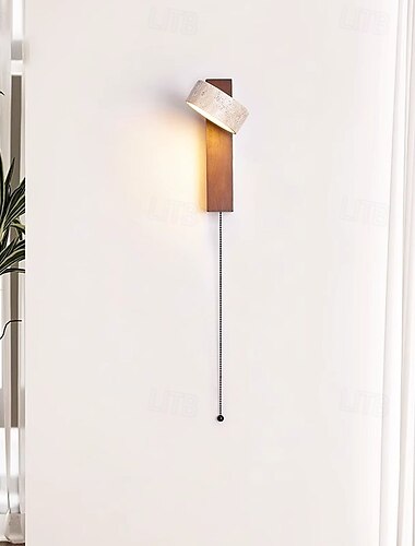  led vägglampa inomhus varm vit japansk wabi-sabi stil gul travertin vägglampa med dragsladd strömbrytare creative cream vindlampa skärm vridbar stock vägglampa varmt gästhem sovrum vardagsrum 110-240v