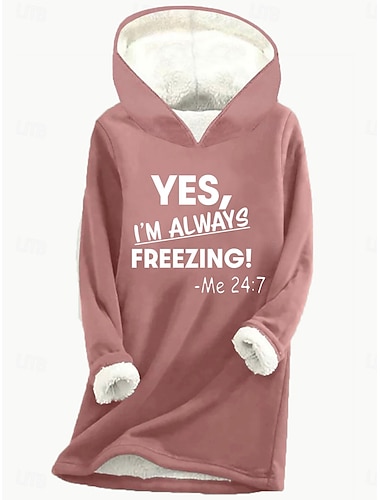  luvtröja dam fleece letter street dailywear tryck avslappnad comfrt hoodie långärmad mikroelastisk höst vinter höst &amp; vinterkomfort, mjukt tyg som andas