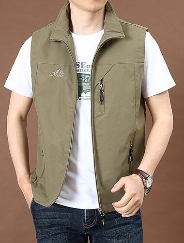  בגדי ריקוד גברים וסט Gilet אפוד דייגים וסט לטיולי הליכה יומי פגישה (דייט) חופשה אופנתי יום יומי קיץ & אביב כיס ניילון נוח אחיד רוכסן עומד רגיל שחור אודם כחול רויאל חאקי אֵפוֹד