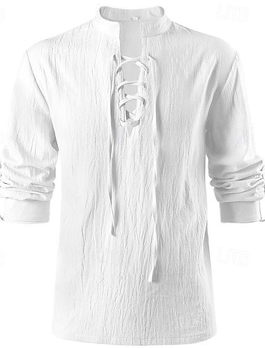  العصور الوسطى عصر النهضة القرن ال 17 بلوزة / قميص زي تأثيري فارس سلتيك الجان رباط لون الصلبة ملابس تنكرية رجالي قرصان خيال عيد الرعب حفلة تنكرية كاجوال / يومي معرض النهضة للبالغين قميص