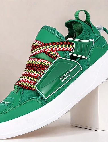  Grüne High-Top-Sneaker für Herren mit mehrfarbigen Schnürsenkeln und Klettverschluss – stylische Casual-Sportschuhe für Streetwear und den Alltag