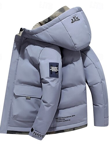  Herren Wintermantel puffer jacket Steppjacke übergangsjacke Gepolstert Mit Kapuze Freizeit Sport Ausgehen Windundurchlässig Herbst Winter Solide / einfarbig Schwarz Blau Khaki Pufferjacke