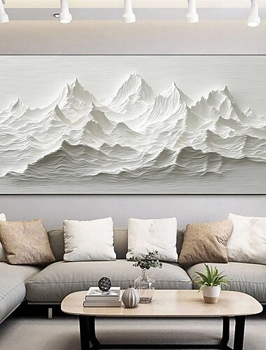  Pintura a óleo original feita à mão sobre tela de montanha de neve, textura abstrata, paisagem de inverno, arte de parede para decoração de casa com moldura esticada/sem moldura interna