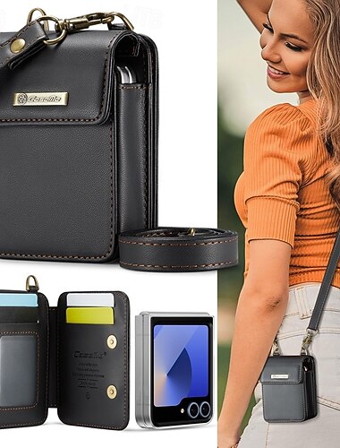  جراب Caseme الفاخر العالمي لهاتف Samsung Z Flip 6 5 Moto Flip الأكثر مبيعًا مع حزام كتف ومعصم مغناطيسي من الجلد العالمي وحقيبة هاتف