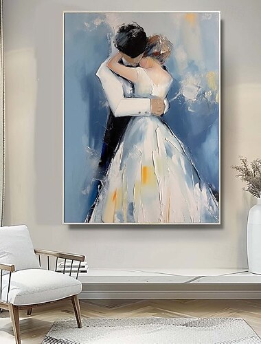  peinture à l'huile faite à la main couple amoureux enlacés - peinture à l'huile impressionniste peinte à la main amoureux de Paris sur toile peintures à l'huile peintes à la main au couteau à palette