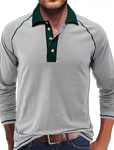  Herre POLO Trøje Golftrøje Afslappet Knaphul Langærmet Mode Basale Helfarve Knap Vintage Stil Forår & Vinter Regulær Mørkebrun Sort Hvid Bordeaux Navyblå Lysegrå POLO Trøje