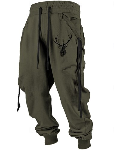  Herren Hirsch Jogginghose Trainingshose Jogginghose Jogger Hosen Hose Mittlere Taillenlinie Elastischer Kordelzug in der Taille Vintage Brautkleider schlicht Outdoor Strasse Alltagskleidung Tasche