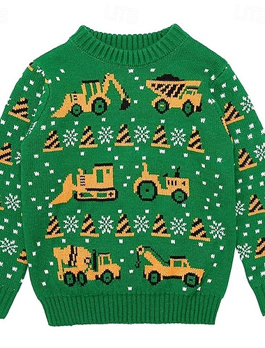  Barn Pojkar Jul Jultröja Emoji Långärmad Crewneck Utomhus Mode Grön Höst Kläder 3-7 år