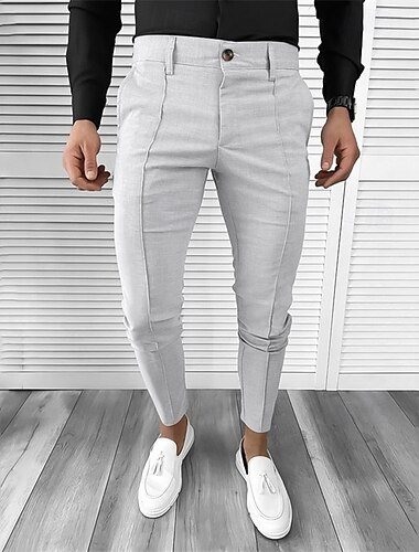  Herren Anzughosen Karottenhose Hose Hosen Chinesisch Chino Knopf Tasche Glatt Komfort Formal Party Arbeit Modisch Klassicher Stil Schwarz Weiß Mikro-elastisch