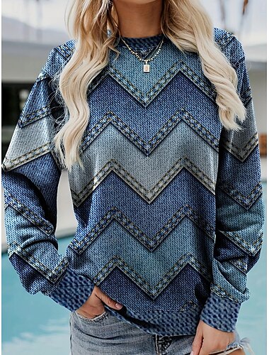  Jersey de mujer con cremallera geométrica, cuello redondo, manga larga, inelástico, primavera otoño, cómodo, transpirable, tejido suave