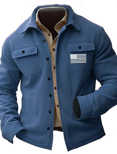  Amerikanischer Unabhängigkeitstag Herren Amerikanische US-Flagge Amerikanische Flagge Patriotisch Hemdjacke Overshirt Langarm Vintage Brautkleider schlicht Freizeitskleidung Ausgehen Herbst Winter