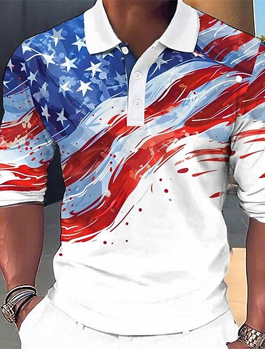  4 juli 2026 250e Voor heren Amerikaanse Amerikaanse vlag veteranen Wafel Poloshirts Golf Polo's Shirts Lange mouw Poloshirt Kraag Grappig Vakantie Feestavondkleding Dagelijks gebruik 3D-afdrukken Knop
