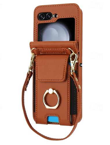  telefoon hoesje Voor Samsung Galaxy Z Flip 7 Z-flip 6 Z Flip 5 Z Flip 4 Z Flip 3 Achterkant Ringhouder met draagkoord met polsband Retro TPU PU-nahka