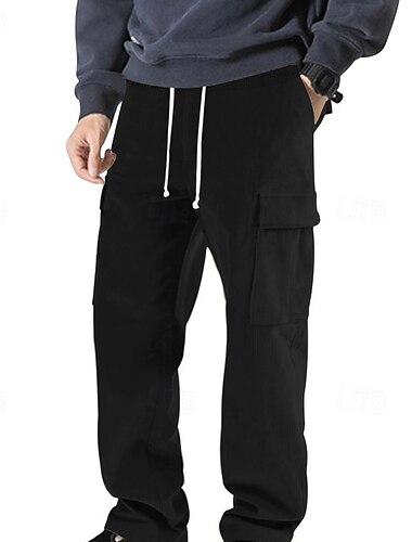  Men's Cargo Pants Corduroy Pants Trousers Elastic Waist Drawstring Multi Pocket Plain Wearable Outdoor Daily Camping & Hiking Fashion Classic Black Army Green