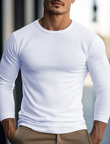  Férfi Póló Tömör szín Terített nyak Szabályos Szabadtéri Hétköznapi Hosszú ujj Crewneck Ruházat Kötöttáru Napi