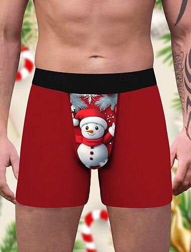  Bonhomme de neige Pyjama de Noël Boxer Short Sous-Vêtements cadeau de Noël Homme Drôle Noël Motif Adultes Noël Nouvel An la veille de Noël Noël Soirée