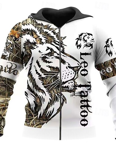  Herren Löwe Grafik-Drucke Hoodie Sweatshirt Kapuze Hoodies Pullover Kapuzenshirt mit durchgehendem Reißverschluss Langarm Sweatshirt mit Kapuze Mit Kapuze Strassenmode 3D-Druck Sport & Natur Täglich