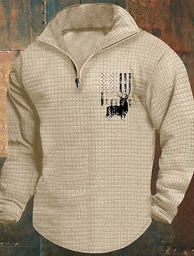  Per uomo Felpa a nido d'ape Felpa Felpa con cerniera a un quarto Bianco Vino Verde militare Cachi Grigio chiaro mezza cerniera Pop art Stampa Stampa Chiusura lampo quarto Natale Giornaliero Per eventi