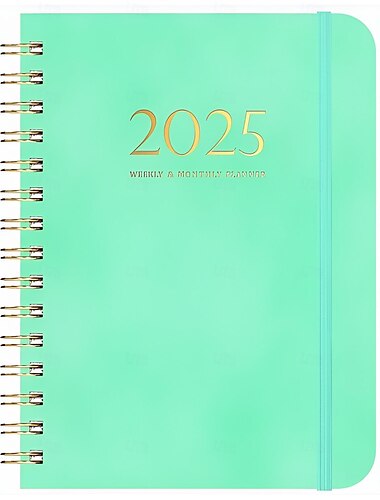  2025 PU-Leder-Kalenderplaner-Notizbuch A5 mit losem Blatt, Wochenplaner, Gummiband-Notizbuch