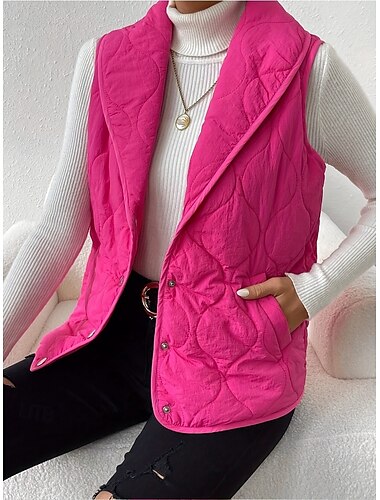 Damen Tunika elegant Alltag ärmellos V-Ausschnitt Hemdkragen Neujahr rosa pink Frühling Herbst Winter