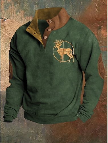  Per uomo Felpa Nero Blu marino Verde Colletto Mao Pop art Stampa Collage Giornaliero Per eventi Per uscire Streetwear Informale Autunno Inverno Abbigliamento Felpe con cappuccio Felpe