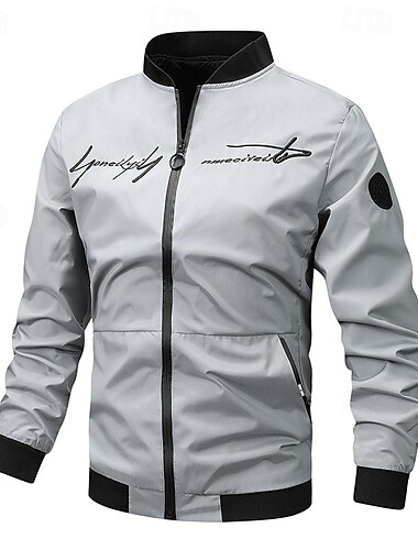  Homens jaqueta leve Casaco exterior Jaqueta Bomber Zip Completo Primavera & Outono Ativo Preto Azul Marinha Verde Escuro cáqui Cinzento Claro Casaco