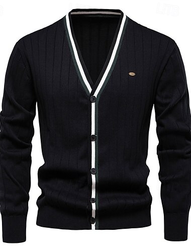  Herren Strickjacke Kurzer Pullover Strickpullover Gerippt Stricken Standard Patchwork Button-Down Farbblock V Ausschnitt Modisch Klassisch Freizeitskleidung Verabredung Bekleidung Herbst Winter