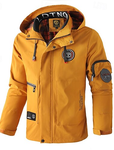  Voor heren Sportjas Wandeljack Parka Windjack Buitensporten Kamperen&Wandelen waterdicht Windjack Vetoketju Zak Herfst Winter Effen Kleur Actief Capuchon Normaal Zwart Wit Geel Bordeaux Marineblauw