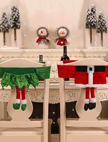  Nuevas fundas para sillas navideñas, fundas para sillas con cinturón de Papá Noel, fundas festivas para asientos con diseño de falda de niña para comedor y decoración del hogar.