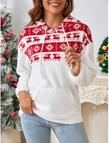  Damen Hoodie Sweatshirt Weihnachten Casual Kordelzug Casual Hoodie Langarm Herbst Winter