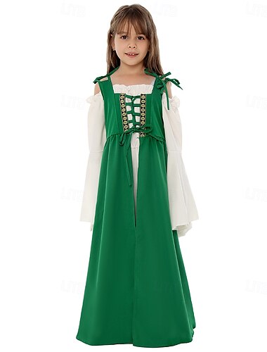  Retro Vintage Mittelalterlich Renaissance Kleid Nachthemd Überkleid Ren Faire Wikinger Irisch Elfen Mädchen Keltisch Halloween Karneval Leistung Party LARP Kinder Kleid