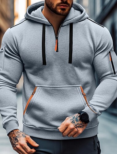 Hombre Sudadera Sudadera con capucha y cremallera de un cuarto Negro Rojo Azul Marino Azul Real Caqui Con Capucha Plano Cremallera Bolsillo Deporte Diario Festivos Ropa de calle Fresco Casual