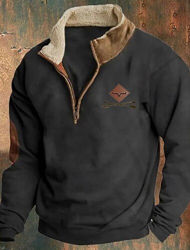  Voor heren Sweatshirt Sweatshirt met kwartrits Zwart Marineblauw Bruin Grijs Halve rits Kleurenblok Koe Lapwerk Sport & Outdoor Dagelijks Feestdagen Polyester Vintage Basic Casual Herfst winter