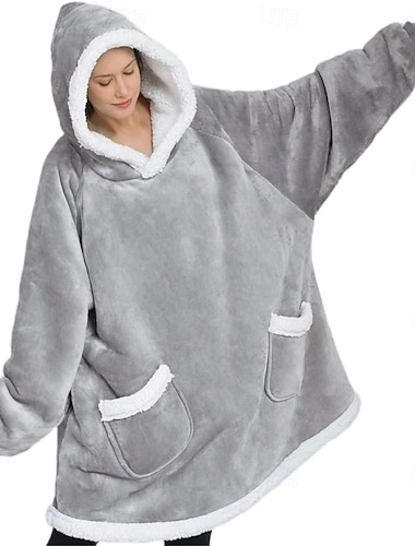  Sudadera con capucha tipo manta, muy cálida, suave y con forro polar sherpa, cómoda y ponible, con bolsillos gigantes, talla única, para hombres, mujeres y adolescentes