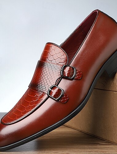  Rote Loafer aus Kunstleder mit Krokodilmuster für Herren mit doppelter Schnalle – elegante Abendschuhe für formelle Anlässe und Geschäftstreffen
