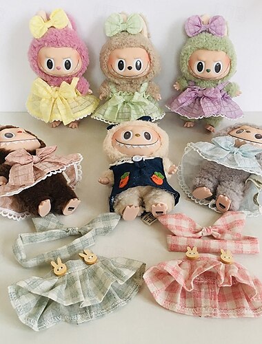  Plysch Dockkläder Söt Blommig Bract Klänning Dockkläder för 7in/17cm Plysch Labubu Kawaii Dock Tillbehör Leksaker Gåvor för Flickor (UTAN Docka)