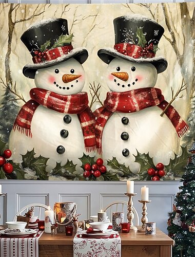  décorations de Noël couple de neige tapisserie murale art grande tapisserie décor mural photographie toile de fond couverture rideau maison chambre salon décoration