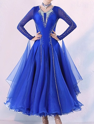  Baile de Salón Vestido Cristales / diamantes de imitación Mujer Rendimiento Entrenamiento Manga Larga Licra