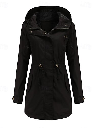  Damen Wintermantel Windundurchlässig warm halten Zip Outdoor Feste Farbe Arbeit Casual Reisverschluss Kapuzenpullover Lockere Passform Langarm Oberbekleidung Schwarz Grün Khaki Winter