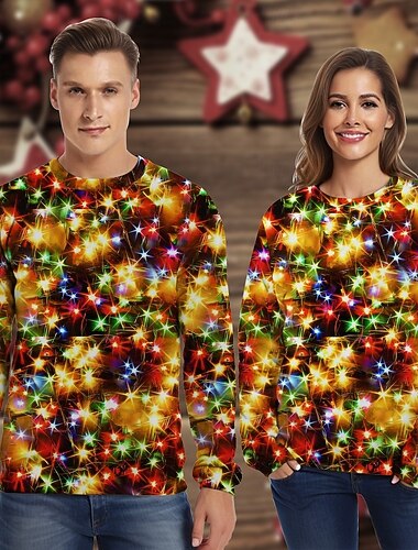  عيد الميلاد المجيد أضواء الكريسمس Pullover سويت شيرت مضحك لعيد الميلاد طباعة ثلاثية الأبعاد 3D عيد الميلاد جيب أمامي الرسوم البيانية من أجل الزوجين رجالي نسائي للبالغين كريسماس عيد الميلاد حفلة تنكرية