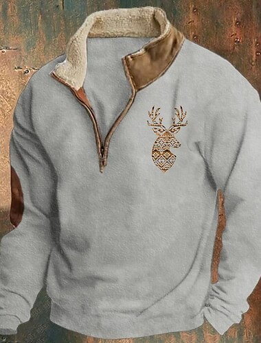  Per uomo Felpa Felpa con cerniera a un quarto Nero Blu marino Grigio mezza cerniera Color Block Renna Collage Sportivo Giornaliero Per eventi Vintage Essenziale Informale Autunno inverno Abbigliamento