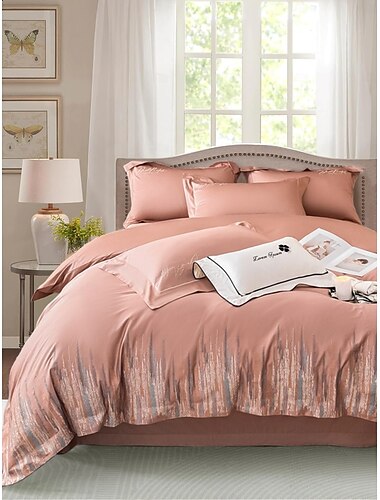  Juego de cama con funda nórdica de 4 piezas, tejido 100% algodón orgánico suave y transpirable, incluye funda nórdica y fundas de almohada para un sueño confortable.