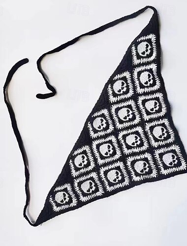  Crochet Bandanas for Women Spider Web Skull Crochet Head Scarf Black Crochet Headband Halloween Knitted Headscarf