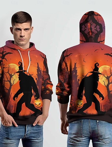  Бигфут Толстовка Pullover Хэллоуин 3D Передний карман Графический Назначение Для пары Муж. Жен. Взрослые Хэллоуин Карнавал Маскарад 3D печать Для вечеринок На каждый день