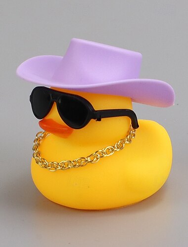  gelbe Ente als Armaturenbrett-Ornament – Auto-Styling-Zubehör mit Cowboyhut, Sonnenbrille und Halskette – einzigartige Innendekoration fürs Auto