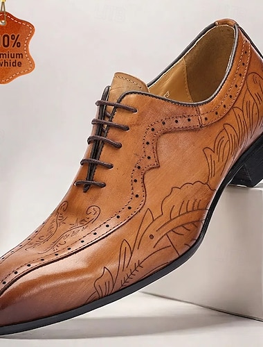  Heren premium runderleren oxford schoenen – met de hand gesneden bloemenmotief veter brogue dress schoenen voor formele gelegenheden