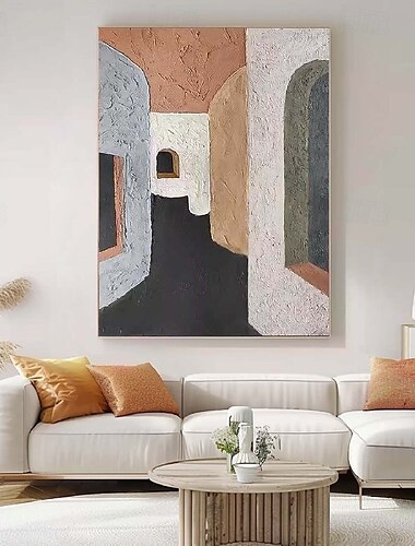  لوحة زيتية ثلاثية الأبعاد مصنوعة يدويًا باللون البيج من Wabi sabi لوحة زيتية مرسومة يدويًا باللون الأسود البيج لوحة سكين باتل كبيرة باللون الأسود البرتقالي لوحة زيتية جدارية باللون البيج ذات ملمس ناعم