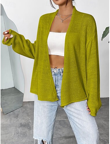  Damen Strickjacke Strassenmode Täglich Brautkleider schlicht Feste Farbe Öffnung vorne Strick Langarm Lange Oberteile Stricken Heim Arbeit Braun Grün Herbst Winter